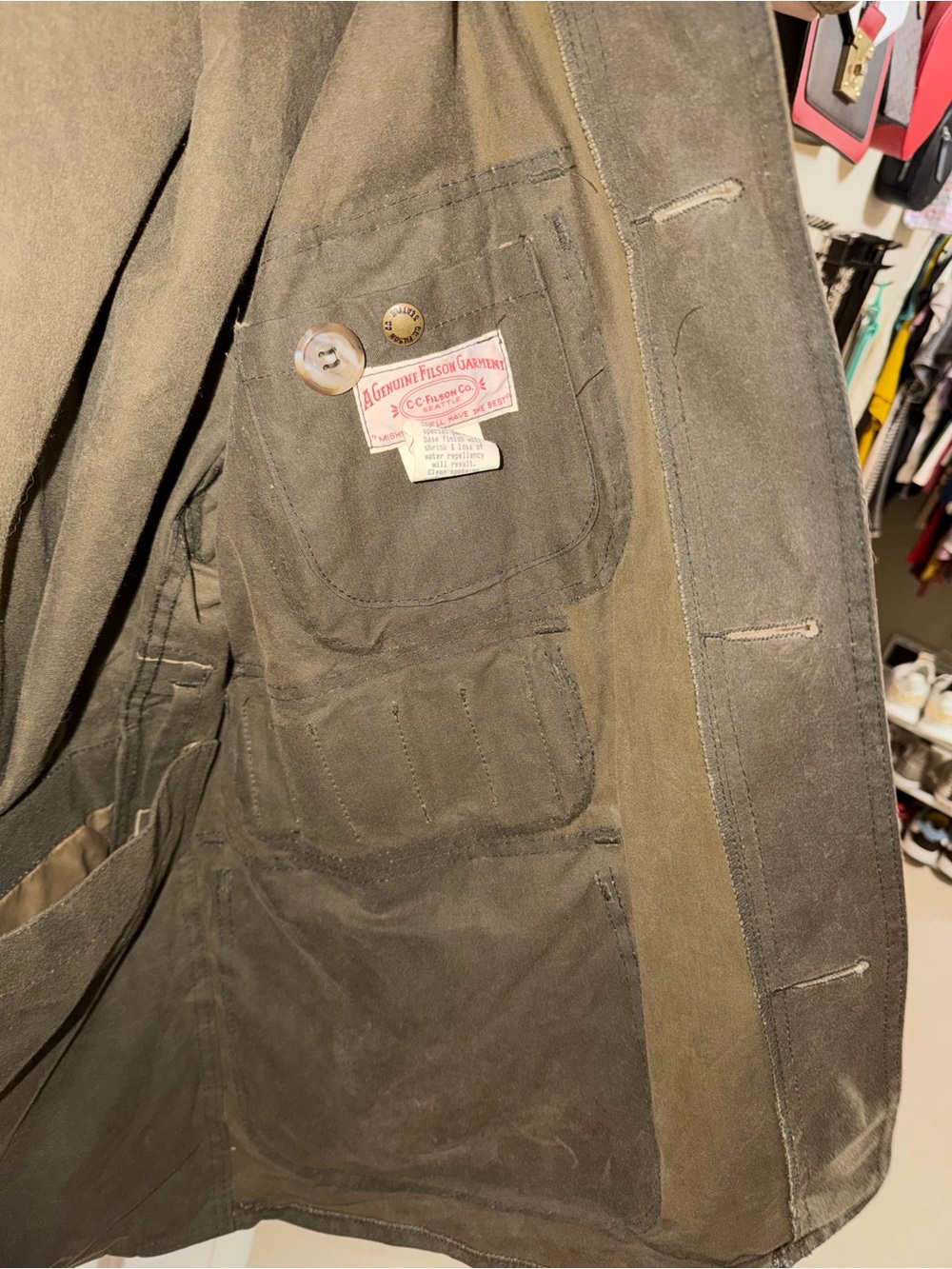 Vintage Filson Style 462 Oil Finish Tin Cloth Hunting Jacket Waxed Canvas USA - Picture 10 of 13